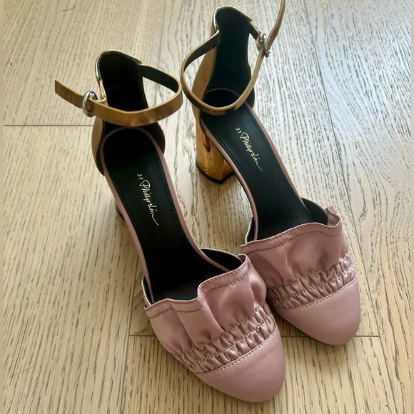 3.1 PHILLIP LIM Pink And Gold Ruffle Heels, EU37 - Picture 2 of 3